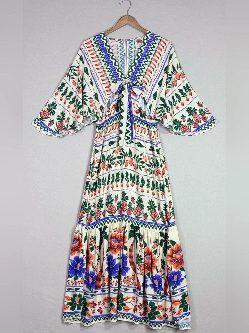 FARM Rio Anthropologie Tropical Botanical Tiered Maxi Dress Medium Boho - Picture 3 of 6